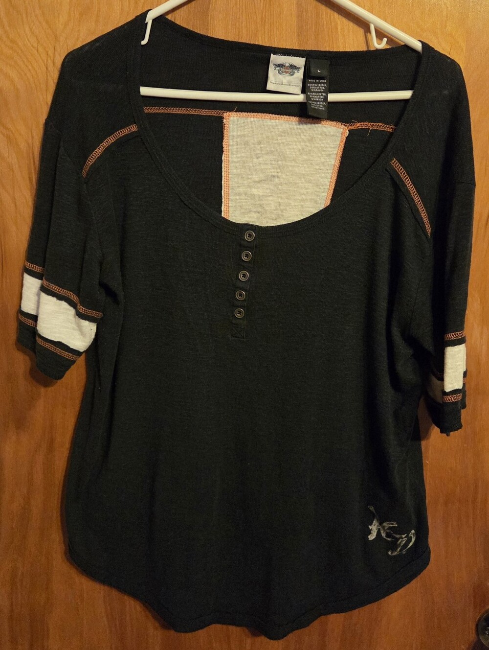 Harley-Davidson Women's Colorblocked Henley Swoop Neck T Shirt Size L
